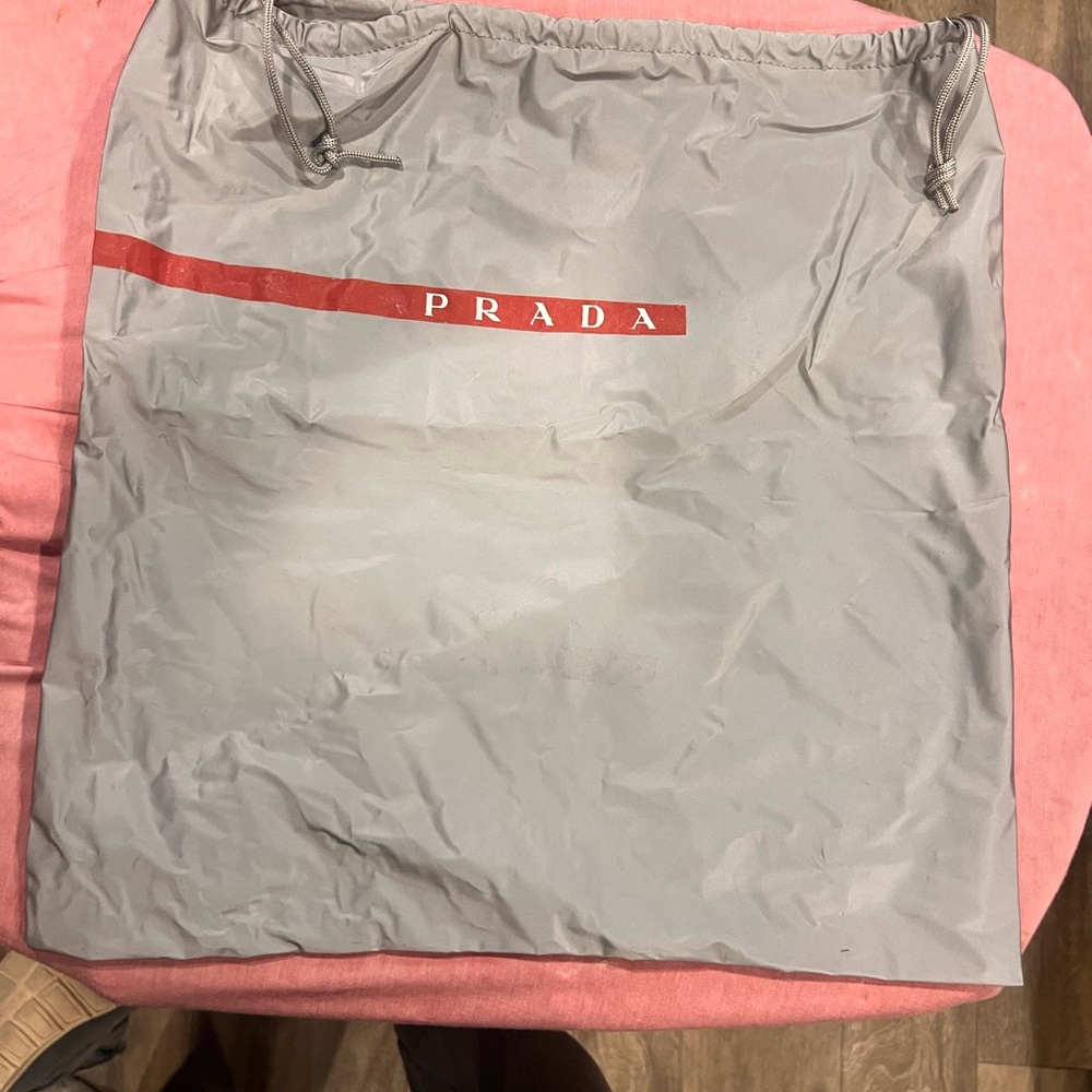 Prada Silver and Red Drawstring Bag